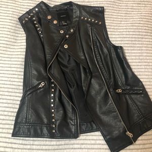 Black *leather* Studded Motorcycle Vest